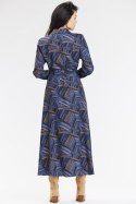 Sukienka Model A665 Navy/Brown Pattern - awama Awama Sukienka Model A665 Navy/Brown Pattern - awama Awama