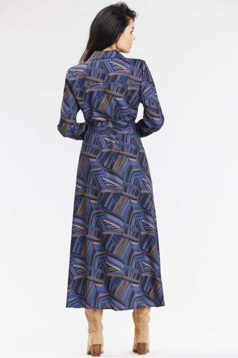 Sukienka Model A665 Navy/Brown Pattern - awama Awama Sukienka Model A665 Navy/Brown Pattern - awama Awama