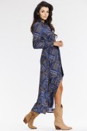 Sukienka Model A665 Navy/Brown Pattern - awama Awama Sukienka Model A665 Navy/Brown Pattern - awama Awama