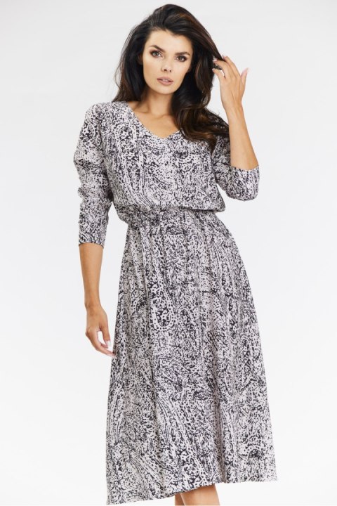 Sukienka Model A666 Black/White Pattern - awama Awama Sukienka Model A666 Black/White Pattern - awama Awama