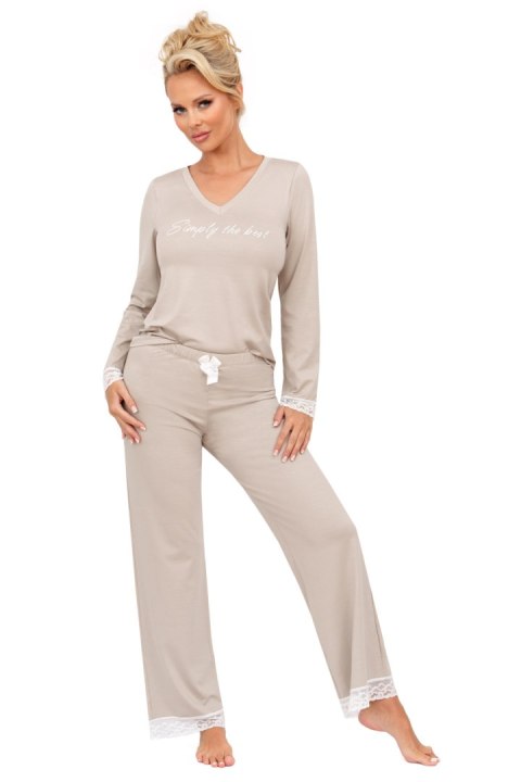 Piżama Damska Model Simply Long Beige - Donna Donna Piżama Damska Model Simply Long Beige - Donna Donna