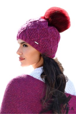 FREZJA- NATURAL POMPON czapka damska merino wool kolor malinowy - Kamea Kamea