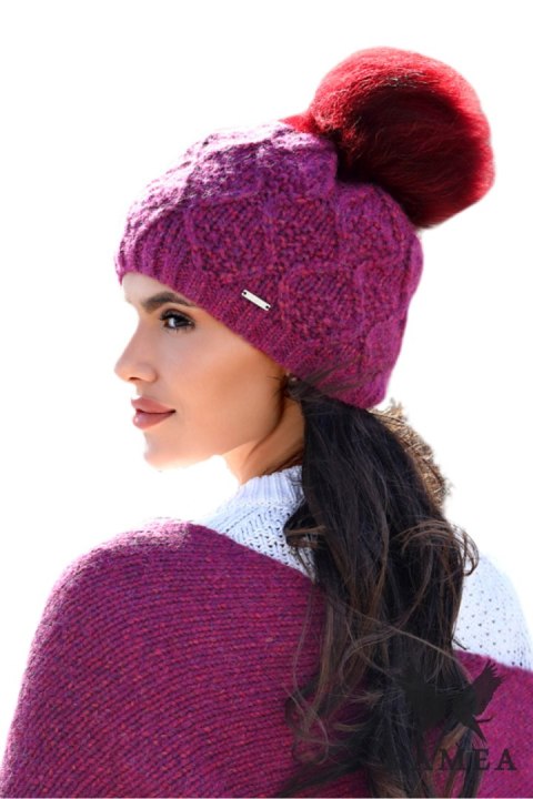 FREZJA- NATURAL POMPON czapka damska merino wool kolor malinowy - Kamea Kamea FREZJA- NATURAL POMPON czapka damska merino wool kolor malinowy - Kamea Kamea