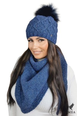 FREZJA- NATURAL POMPON czapka damska merino wool kolor niebieski - Kamea Kamea