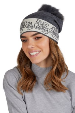 LILIANA POMPON FOX czapka damska grafitowa z pomponem - Kamea Kamea