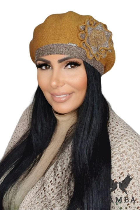 ELICIA beret damski kolor musztardowy - Kamea Kamea ELICIA beret damski kolor musztardowy - Kamea Kamea