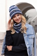 MUSCARI zimowa czapka damska w paski z cekinami kolor jeans - Kamea Kamea MUSCARI zimowa czapka damska w paski z cekinami kolor jeans - Kamea Kamea