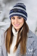 MUSCARI zimowa czapka damska w paski z cekinami kolor jeans - Kamea Kamea MUSCARI zimowa czapka damska w paski z cekinami kolor jeans - Kamea Kamea