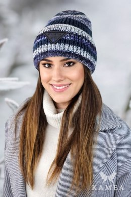 MUSCARI zimowa czapka damska w paski z cekinami kolor jeans - Kamea Kamea