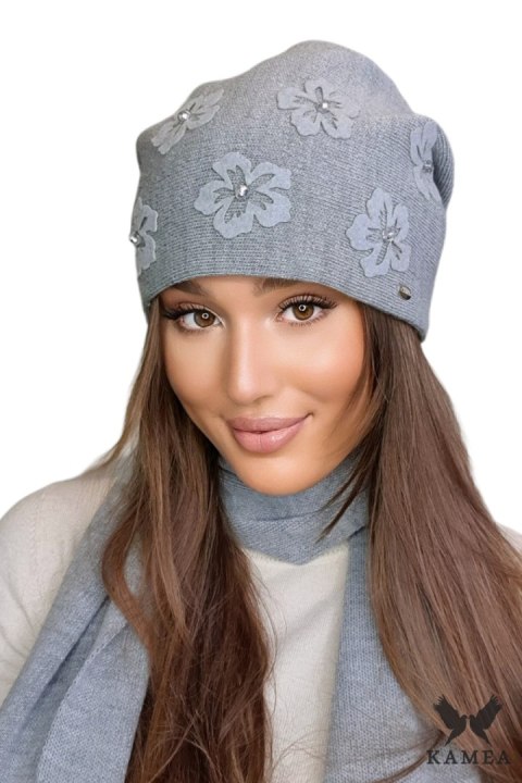 NAILA czapka damska kwiaty kolor szary - Kamea Kamea NAILA czapka damska kwiaty kolor szary - Kamea Kamea