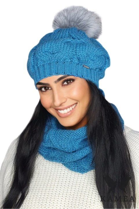 ZITA-KOMPLET damski beret z kominem zimowy kolor turkusowy - Kamea Kamea ZITA-KOMPLET damski beret z kominem zimowy kolor turkusowy - Kamea Kamea