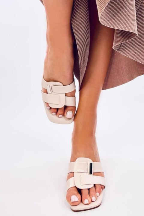 Sandał Klapki na obcasie eleganckie LAFAR BEIGE - Inello Inello Sandał Klapki na obcasie eleganckie LAFAR BEIGE - Inello Inello