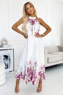 Sukienka Model 456-2 Ester White/Pink_Flowers - Numoco Numoco Sukienka Model 456-2 Ester White/Pink_Flowers - Numoco Numoco