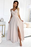 Sukienka Model Chiara 299-15 Beige Brokat - Numoco Numoco Sukienka Model Chiara 299-15 Beige Brokat - Numoco Numoco