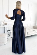 Sukienka Model Amber 309-7 Navy Satyna - Numoco Numoco Sukienka Model Amber 309-7 Navy Satyna - Numoco Numoco