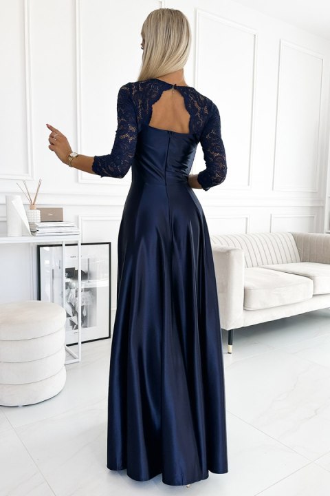 Sukienka Model Amber 309-7 Navy Satyna - Numoco Numoco Sukienka Model Amber 309-7 Navy Satyna - Numoco Numoco