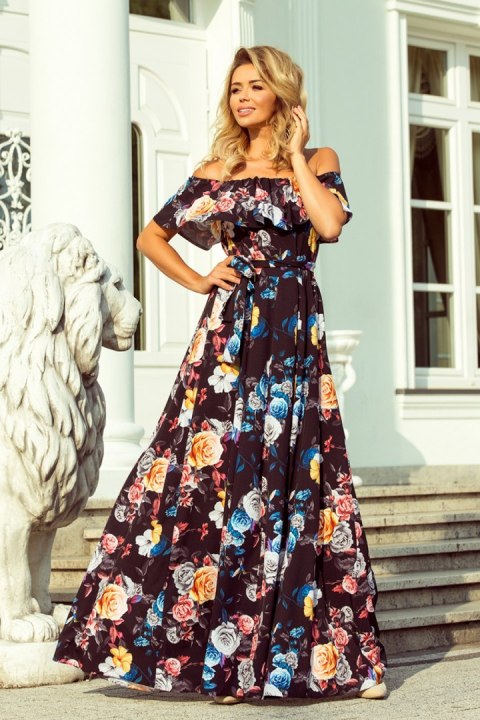 Sukienka Model 194-3 Black/Flowers - Numoco Numoco Sukienka Model 194-3 Black/Flowers - Numoco Numoco