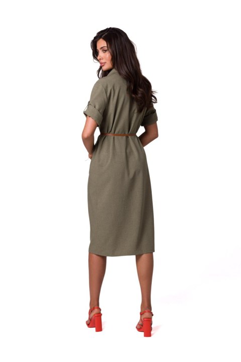 Sukienka Model B258 Oliwka - BeWear BeWear Sukienka Model B258 Oliwka - BeWear BeWear