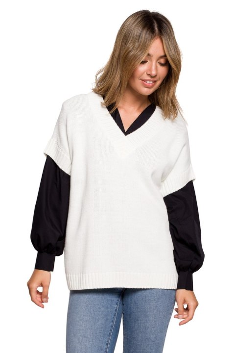 Bezrękawnik Model BK076 Ecru - BE Knit BE Knit Bezrękawnik Model BK076 Ecru - BE Knit BE Knit