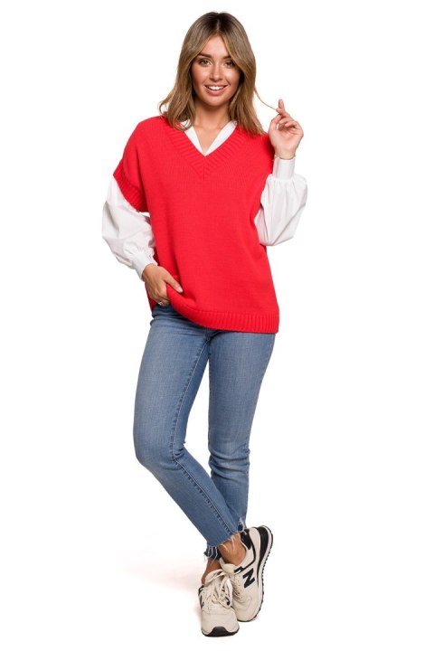 Bezrękawnik Model BK076 Red - BE Knit BE Knit Bezrękawnik Model BK076 Red - BE Knit BE Knit