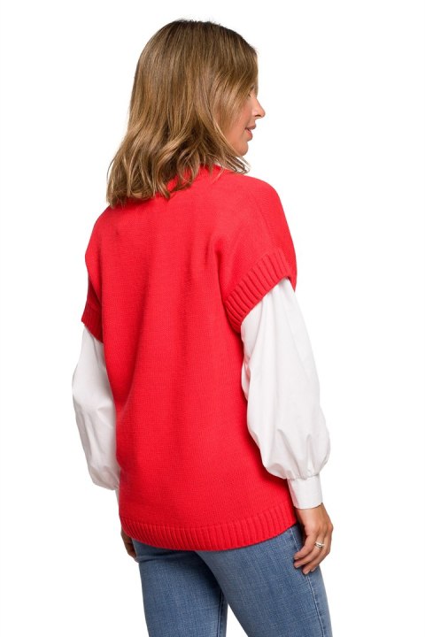 Bezrękawnik Model BK076 Red - BE Knit BE Knit Bezrękawnik Model BK076 Red - BE Knit BE Knit