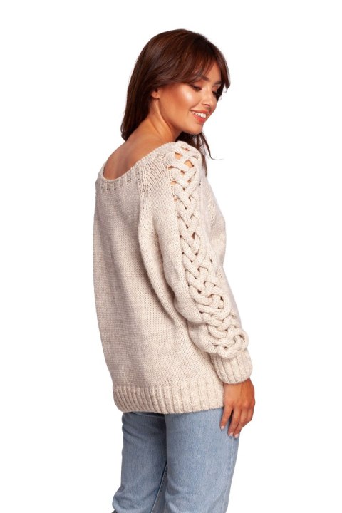 Sweter Damski Model BK090 Beige - BE Knit BE Knit Sweter Damski Model BK090 Beige - BE Knit BE Knit