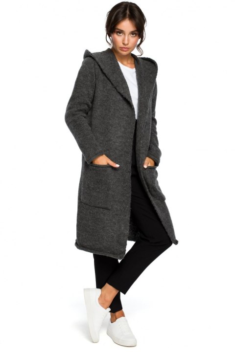 Sweter Kardigan Model BK016 Grafit - BE Knit BE Knit Sweter Kardigan Model BK016 Grafit - BE Knit BE Knit