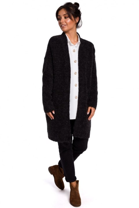 Sweter Kardigan Model BK034 Antracyt - BE Knit BE Knit Sweter Kardigan Model BK034 Antracyt - BE Knit BE Knit
