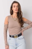 Bluzka Model RV-BZ-5099-1.07 Dark Beige - Rue Paris Rue Paris Bluzka Model RV-BZ-5099-1.07 Dark Beige - Rue Paris Rue Paris