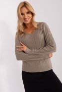 Sweter Damski Model AT-SW-2329.98P Dark Beige - AT AT Sweter Damski Model AT-SW-2329.98P Dark Beige - AT AT
