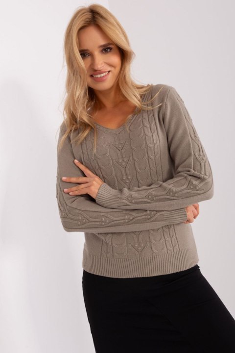 Sweter Damski Model AT-SW-2329.98P Dark Beige - AT AT Sweter Damski Model AT-SW-2329.98P Dark Beige - AT AT