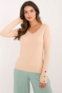 Sweter Damski Model AT-SW-2334.91 Beige - AT AT Sweter Damski Model AT-SW-2334.91 Beige - AT AT