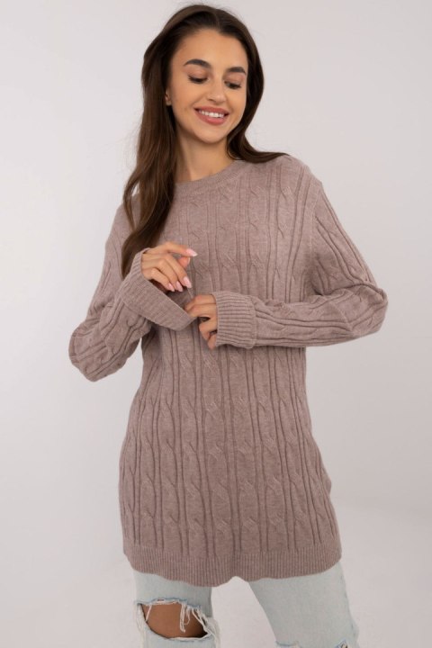 Sweter Damski Model AT-SW-2343.88 Dark Beige - AT AT Sweter Damski Model AT-SW-2343.88 Dark Beige - AT AT