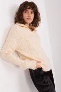 Sweter Damski Model AT-SW-2349-2.27 Light Beige - AT AT Sweter Damski Model AT-SW-2349-2.27 Light Beige - AT AT