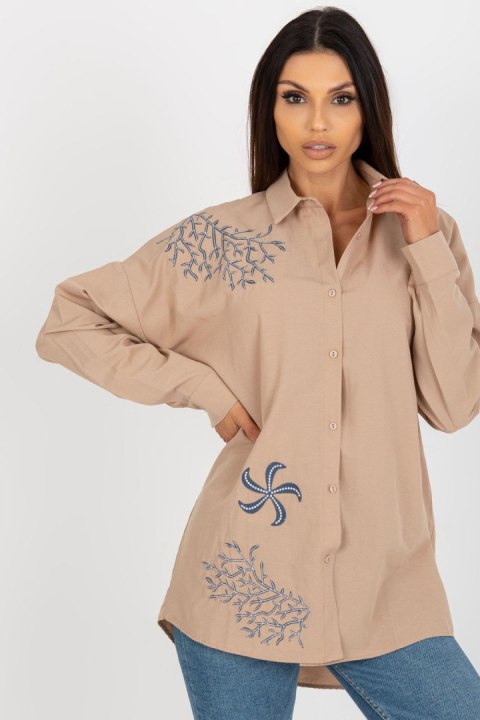 Koszula Damska Model TO-KS-7005.34P Beige - Factory Price Factory Price Koszula Damska Model TO-KS-7005.34P Beige - Factory Price Factory Price