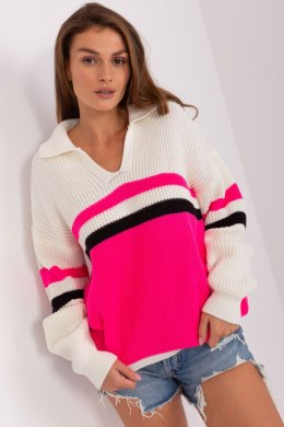 Sweter Damski Model BA-SW-8054.91P Ecru/Fluo Pink - Badu Badu