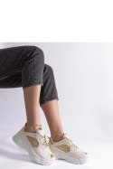 Beżowe sneakersy damskie z brokatowymi wstawkami Caraballo - Solea Solea Beżowe sneakersy damskie z brokatowymi wstawkami Caraballo - Solea Solea