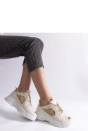 Beżowe sneakersy damskie z brokatowymi wstawkami Caraballo - Solea Solea Beżowe sneakersy damskie z brokatowymi wstawkami Caraballo - Solea Solea