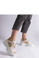 Beżowe sneakersy damskie z brokatowymi wstawkami Caraballo - Solea Solea Beżowe sneakersy damskie z brokatowymi wstawkami Caraballo - Solea Solea