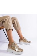 Złote sneakersy damskie z brokatowymi wstawkami Caraballo - Solea Solea Złote sneakersy damskie z brokatowymi wstawkami Caraballo - Solea Solea
