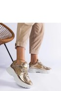 Złote sneakersy damskie z brokatowymi wstawkami Caraballo - Solea Solea Złote sneakersy damskie z brokatowymi wstawkami Caraballo - Solea Solea