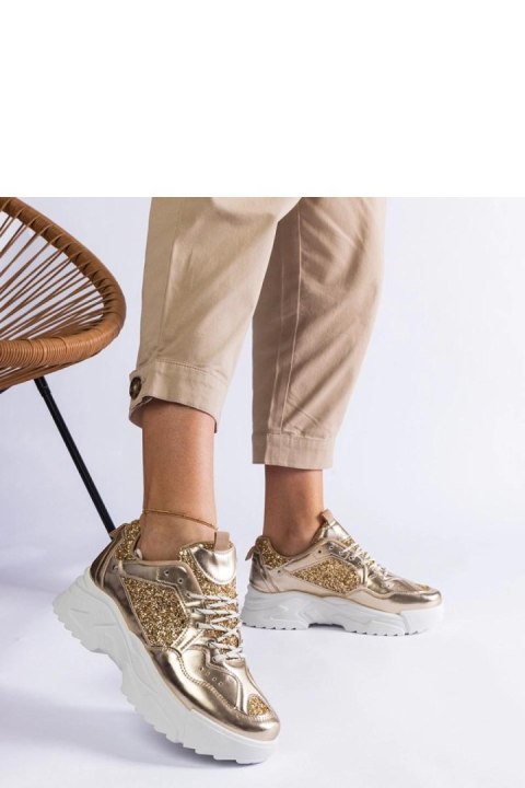 Złote sneakersy damskie z brokatowymi wstawkami Caraballo - Solea Solea Złote sneakersy damskie z brokatowymi wstawkami Caraballo - Solea Solea