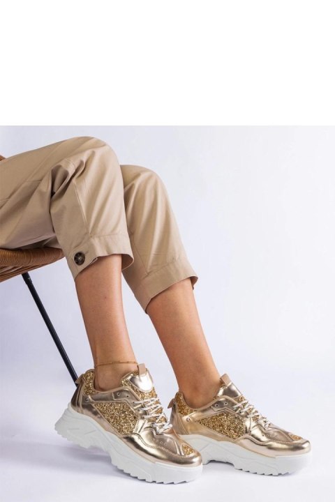 Złote sneakersy damskie z brokatowymi wstawkami Caraballo - Solea Solea Złote sneakersy damskie z brokatowymi wstawkami Caraballo - Solea Solea