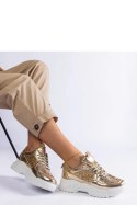 Złote sneakersy damskie z brokatowymi wstawkami Caraballo - Solea Solea Złote sneakersy damskie z brokatowymi wstawkami Caraballo - Solea Solea