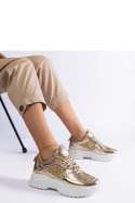 Złote sneakersy damskie z brokatowymi wstawkami Caraballo - Solea Solea Złote sneakersy damskie z brokatowymi wstawkami Caraballo - Solea Solea