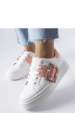 Białe sneakersy zdobione różową klamerką Ike - Solea Solea