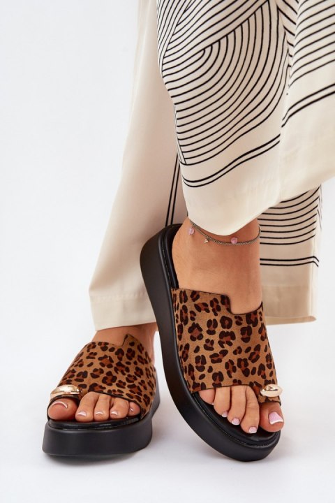Sandał Klapki Model Saqesse MANO777 Brown Panterka - Step in style Step in style Sandał Klapki Model Saqesse MANO777 Brown Panterka - Step in style Step in style