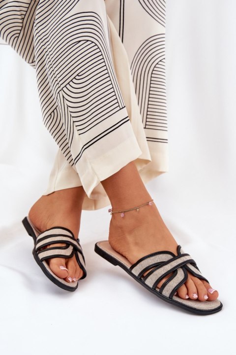 Sandał Klapki Model Scazze TC-11 Beige/Black - Step in style Step in style Sandał Klapki Model Scazze TC-11 Beige/Black - Step in style Step in style