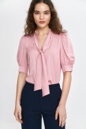 Bluzka z wiązaniem pod szyją B189 Pink - Nife Nife Bluzka z wiązaniem pod szyją B189 Pink - Nife Nife