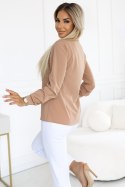 140-27 Biznesowa bluzka z długim rękawkiem i wiązaniem z przodu - MOCHA MOUSSE 140-27 Biznesowa bluzka z długim rękawkiem i wiązaniem z przodu - MOCHA MOUSSE